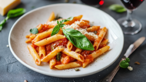 Penne ao Molho de Tomate Rústico com Toque de Manjericão