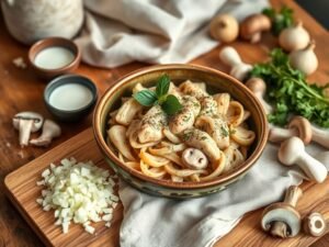 Estrogonofe de Frango com Orapronobis e Creme de Leite Vegano