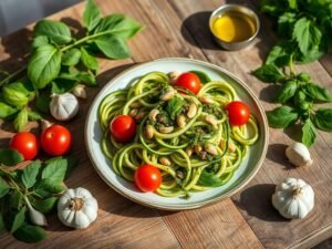 Macarrão de Abobrinha ao Pesto de Orapronobis
