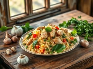 Arroz de Frango Caipira com Taioba Deliciosa