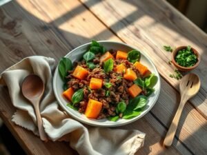 Carne Moída com Taioba e Batata Doce ao Sabor da Família