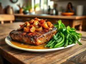 Bife Acebolado com Taioba Salteada na Manteiga