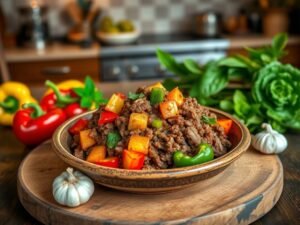 Refogado de Bertalha com Carne Moída e Pimentões