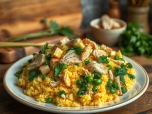 Arroz de Forno com Taioba e Frango Desfiado