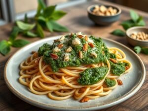 Macarrão Integral ao Molho Pesto de Taioba