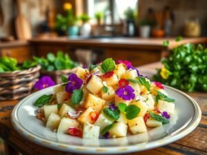 Salada Fria de Batata com Iogurte e Capuchinha