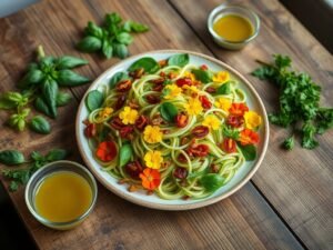 Salada de Espaguete de Abobrinha com Capuchinha e Tomate Seco