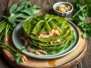 Panqueca Low Carb de Taioba com Frango Desfiado