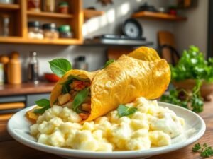 Wrap de Tapioca Recheado com Taioba e Ovo Mexido