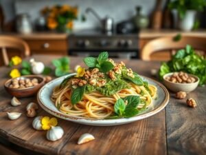 Pesto de Capuchinha com Nozes e Alho Cru