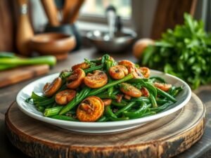 Peixinho-da-horta salteado com cogumelos crocantes