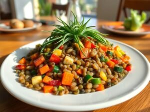 Lentilha com Legumes e Peixinho-da-Horta Delícia
