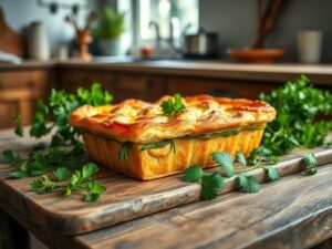 Torta low carb de frango e peixinho-da-horta