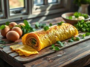 Omelete Enrolado Recheado com Peixinho-da-Horta