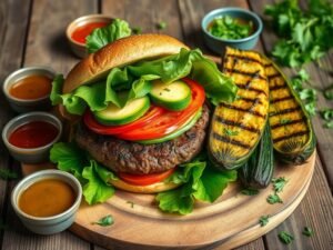Hamburguer low carb com peixinho-da-horta grelhado