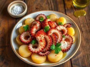 Pulpo a la Gallega: Delícias do Mar com Batatas e Páprica Defumada
